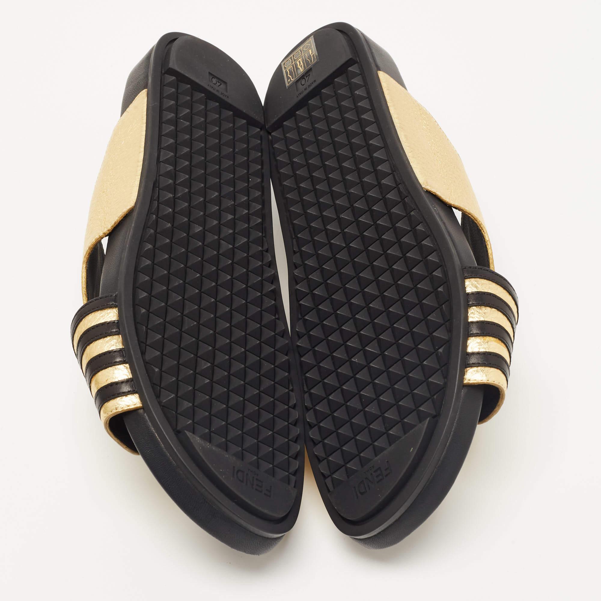 Women's Fendi Black/Gold Leather Wave Slides Size 40