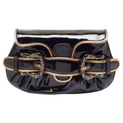 Fendi Black/Gold Patent and Leather B Clutch