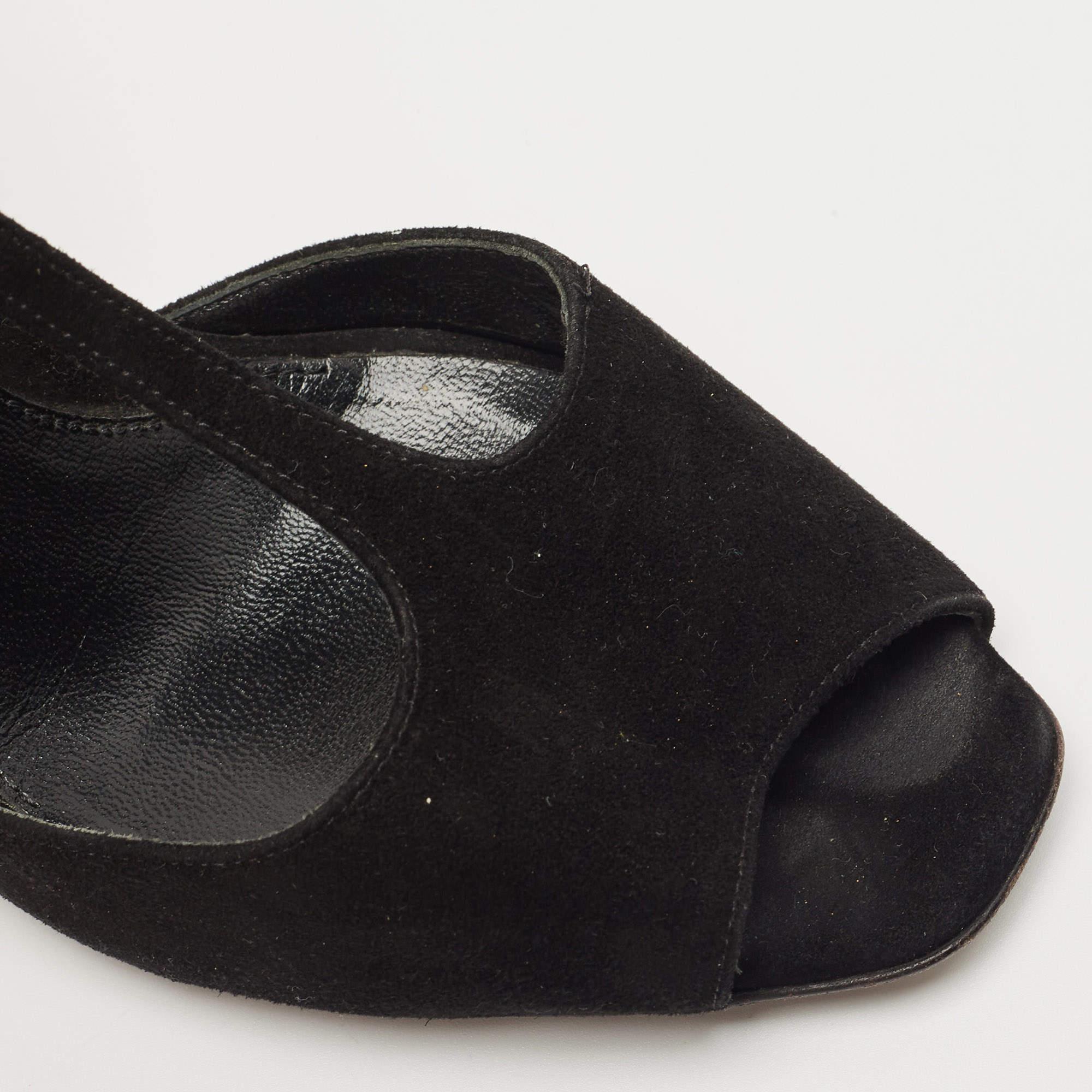 Fendi Black/Gold Suede And Embossed Leather Studded Heel T-Strap Sandals Size 38 3