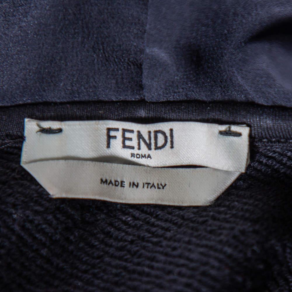 Fendi Black & Gold Velour Logo Monogram Detail Hooded Sweatshirt S In Good Condition In Dubai, Al Qouz 2