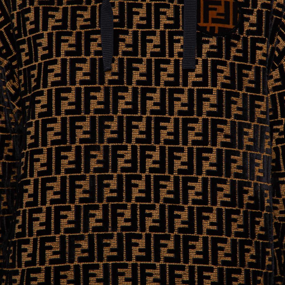 Fendi Black & Gold Velour Logo Monogram Detail Hooded Sweatshirt S 3