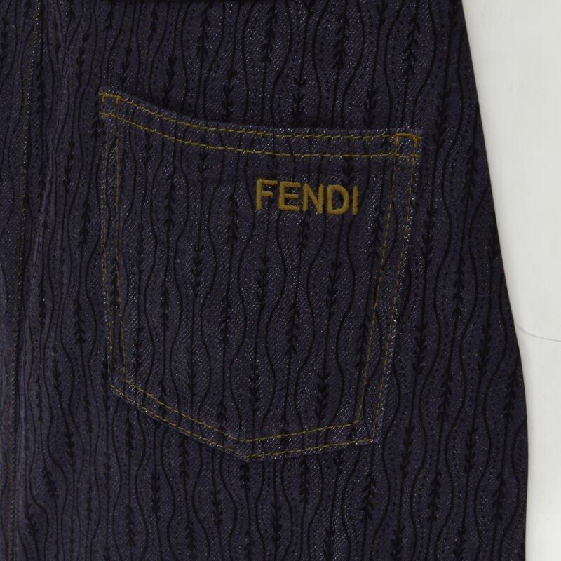 FENDI black graphic flocked velvet indigo denim midi skirt IT42 M
Reference: KNLM/A00204
Brand: Fendi
Material: Cotton
Color: Blue, Black
Pattern: Graphic
Closure: Zip
Extra Details: Graphic velvet flocking on denim-cotton. Side zip closure. Fendi