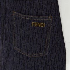 FENDI black graphic flocked velvet indigo denim midi skirt IT42 M