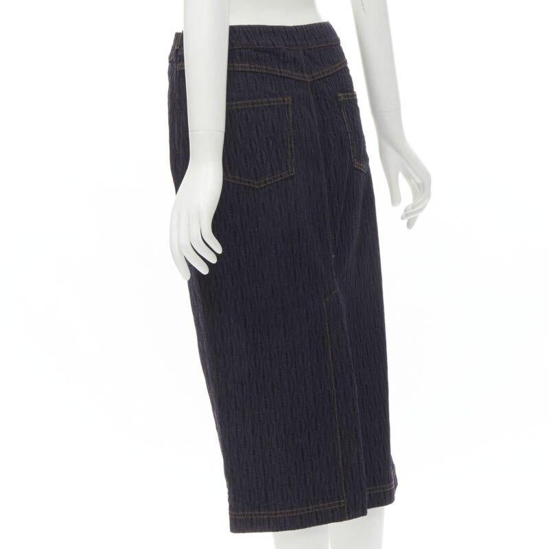 FENDI black graphic flocked velvet indigo denim midi skirt IT42 M For Sale 1