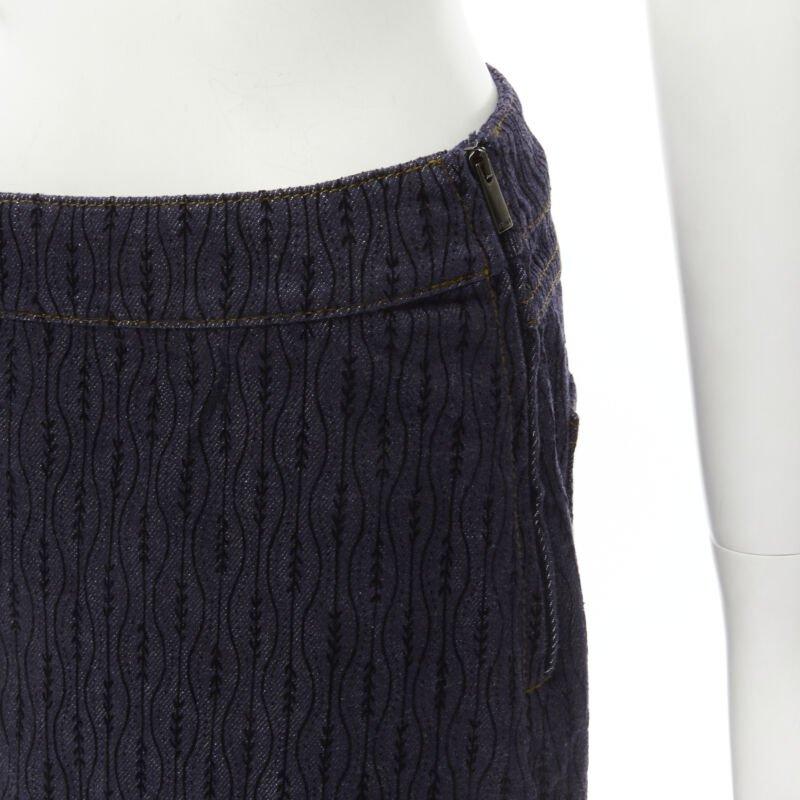 FENDI black graphic flocked velvet indigo denim midi skirt IT42 M For Sale 2
