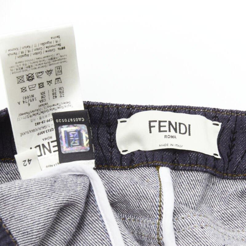 FENDI black graphic flocked velvet indigo denim midi skirt IT42 M For Sale 3
