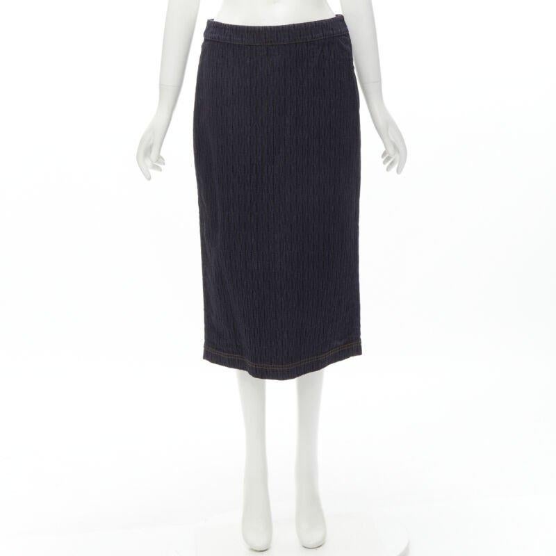FENDI black graphic flocked velvet indigo denim midi skirt IT42 M For Sale 4