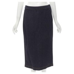 FENDI black graphic flocked velvet indigo denim midi skirt IT42 M