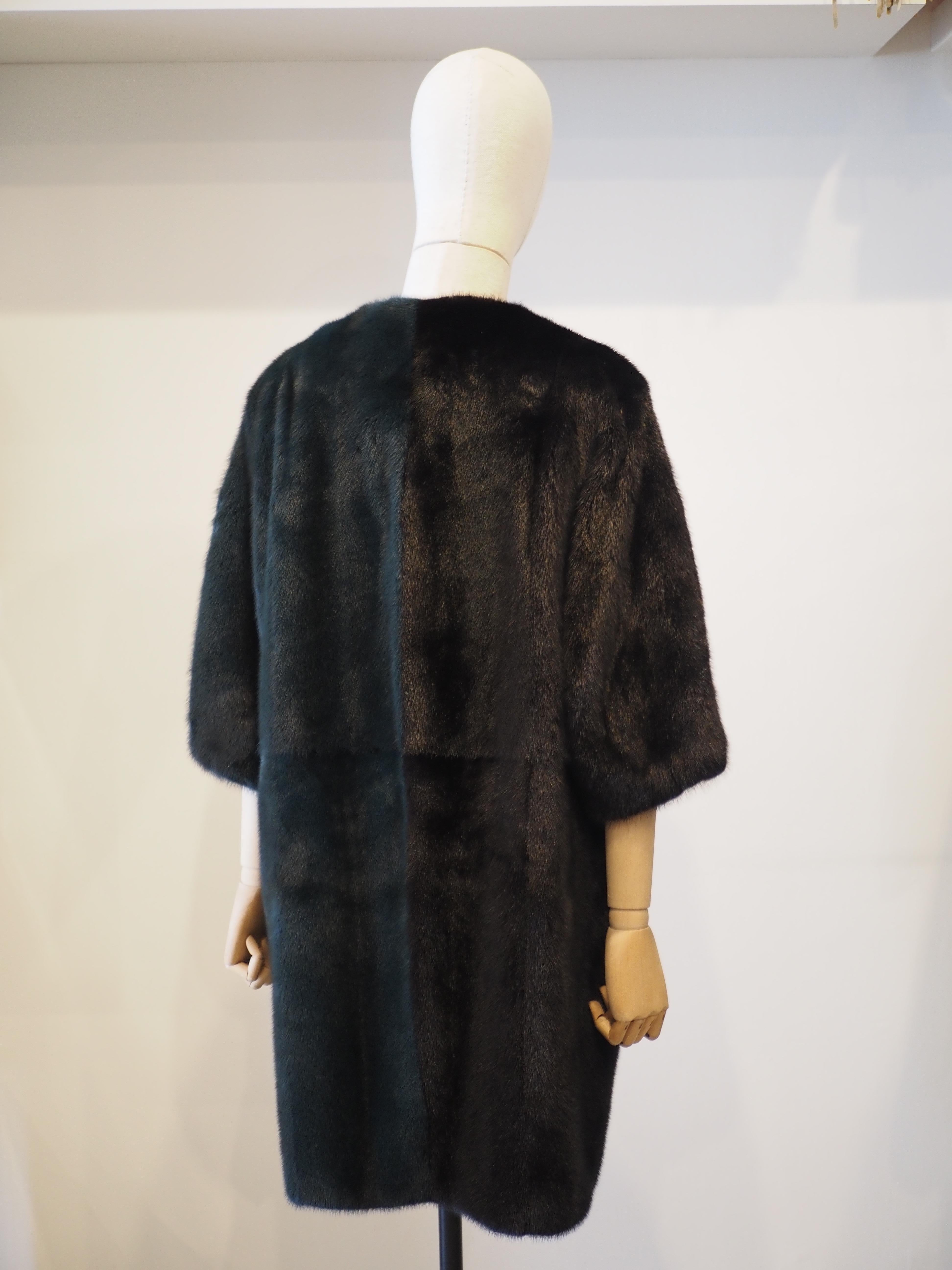 Fendi black green bicolour mink fur coat For Sale 6