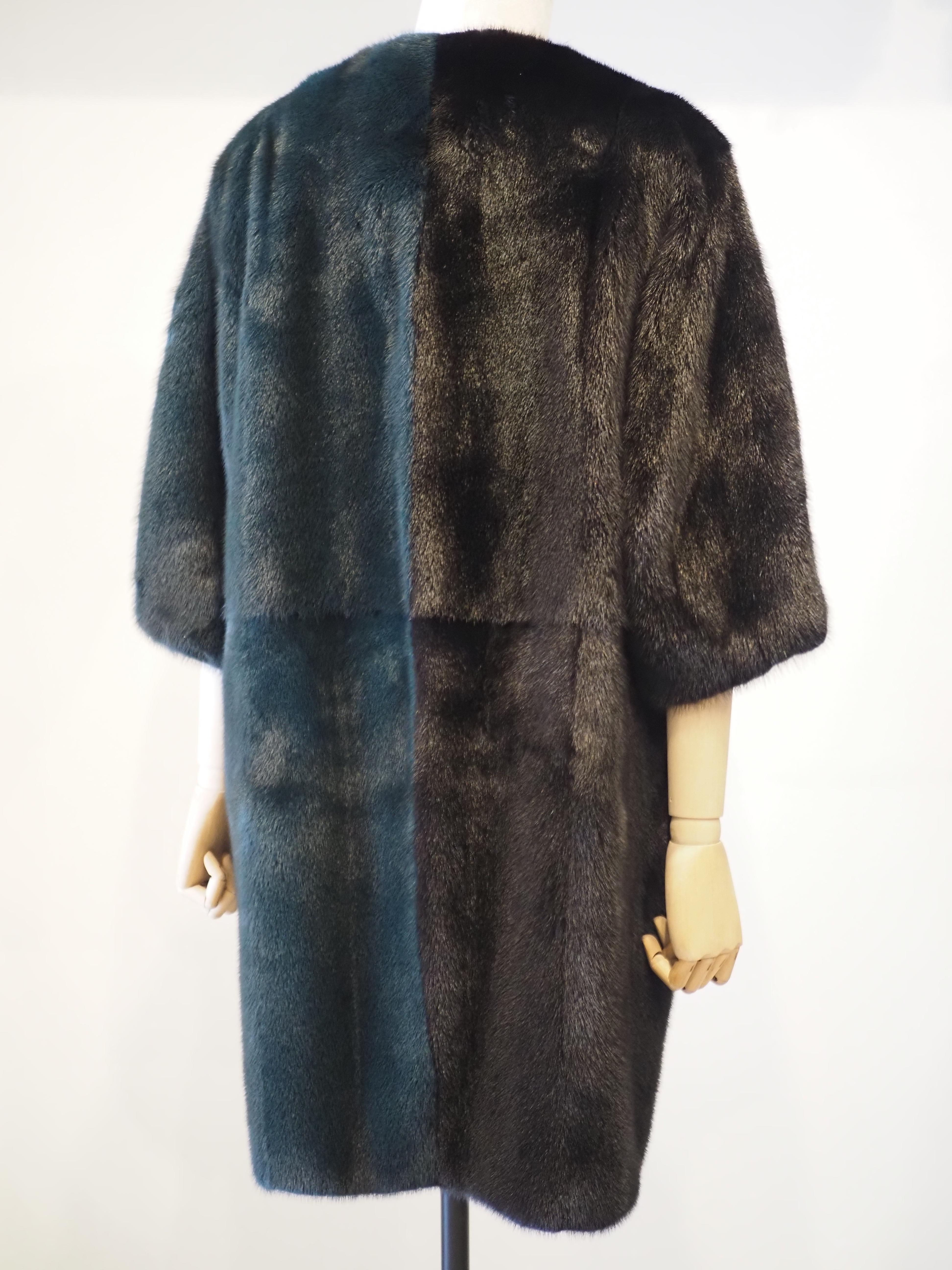 Fendi black green bicolour mink fur coat For Sale 7