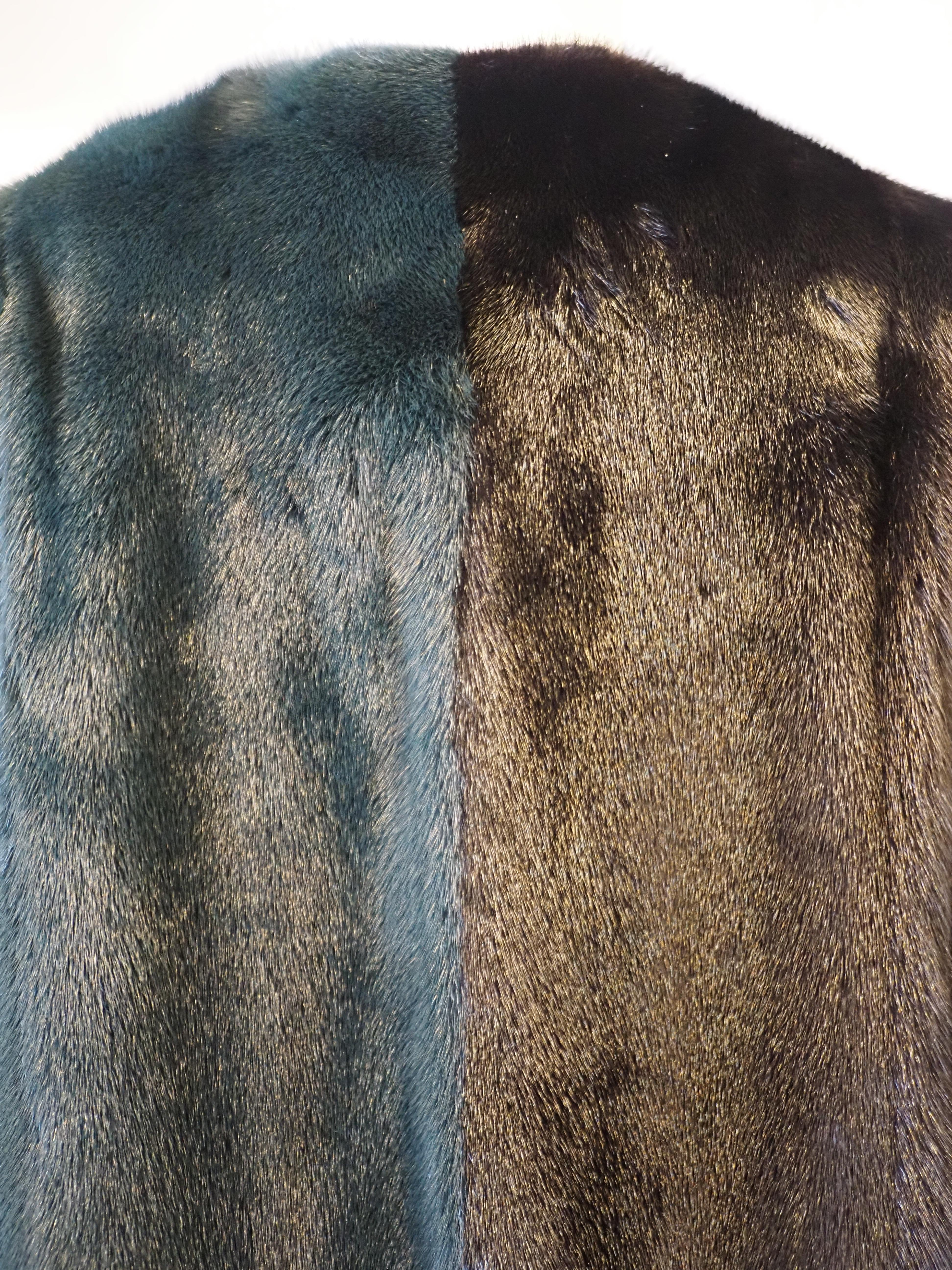 Fendi black green bicolour mink fur coat For Sale 8