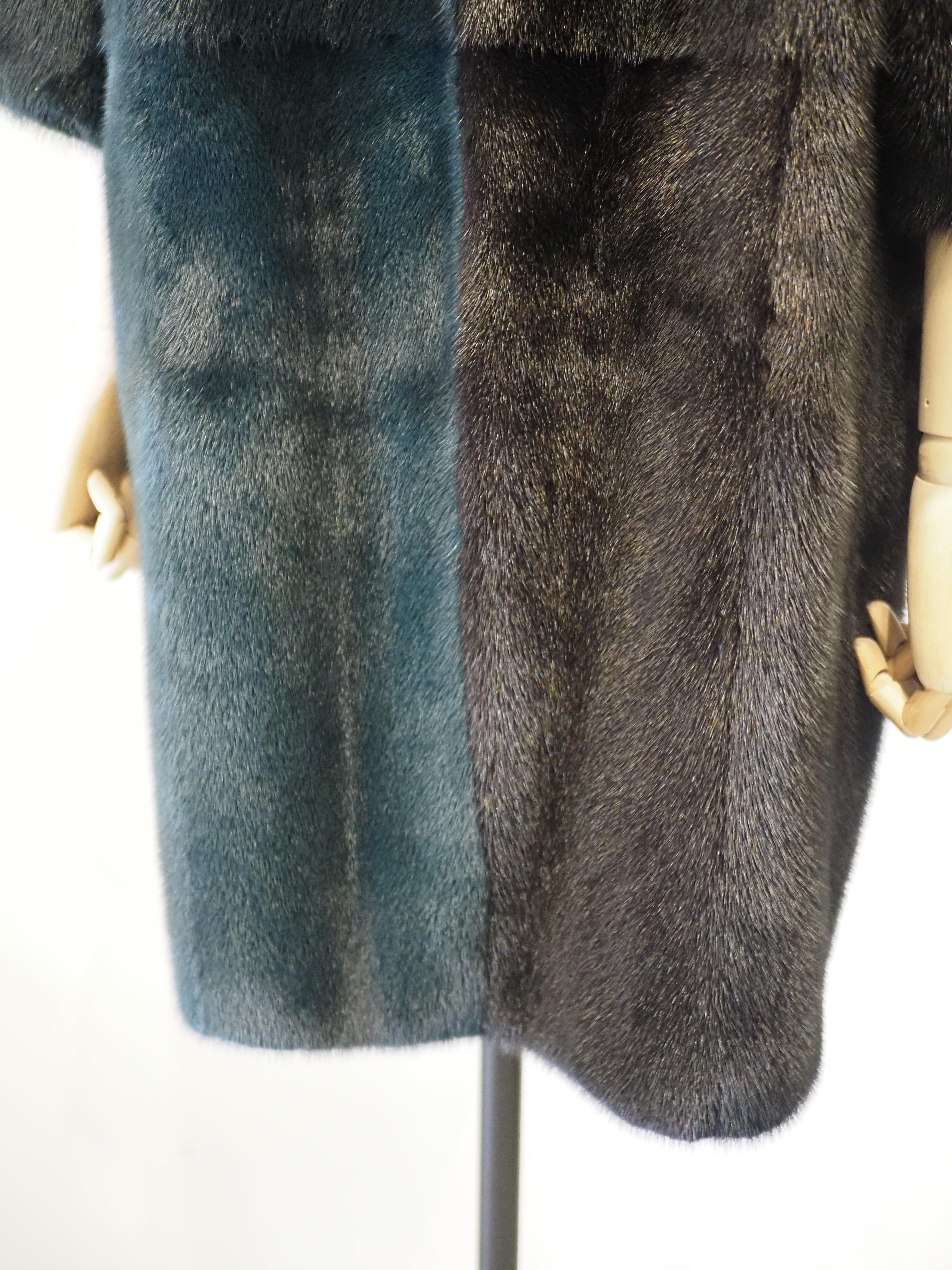 Fendi black green bicolour mink fur coat For Sale 9
