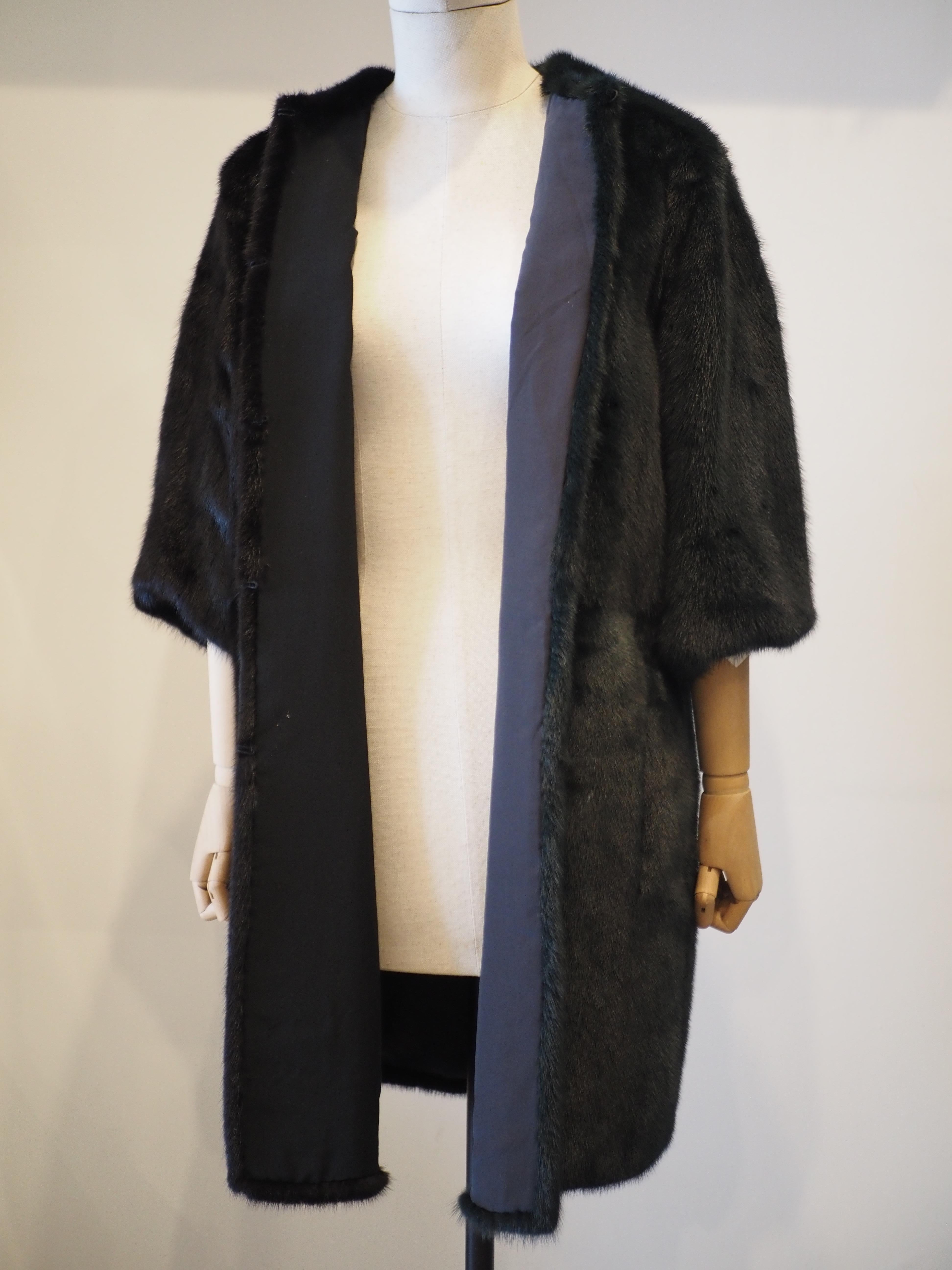 Fendi black green bicolour mink fur coat For Sale 10
