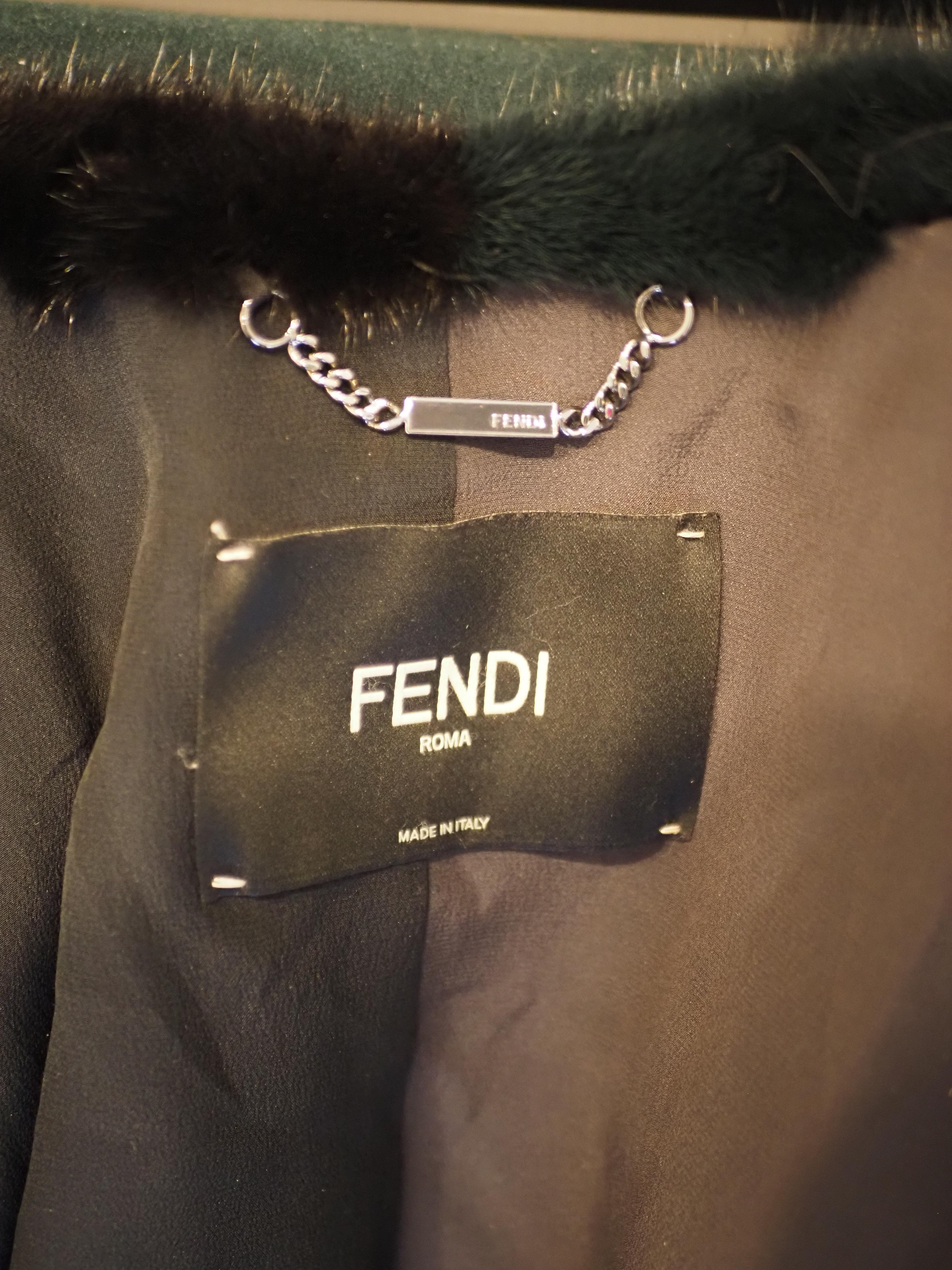 Fendi black green bicolour mink fur coat For Sale 12