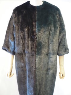 Fendi black green bicolour mink fur coat