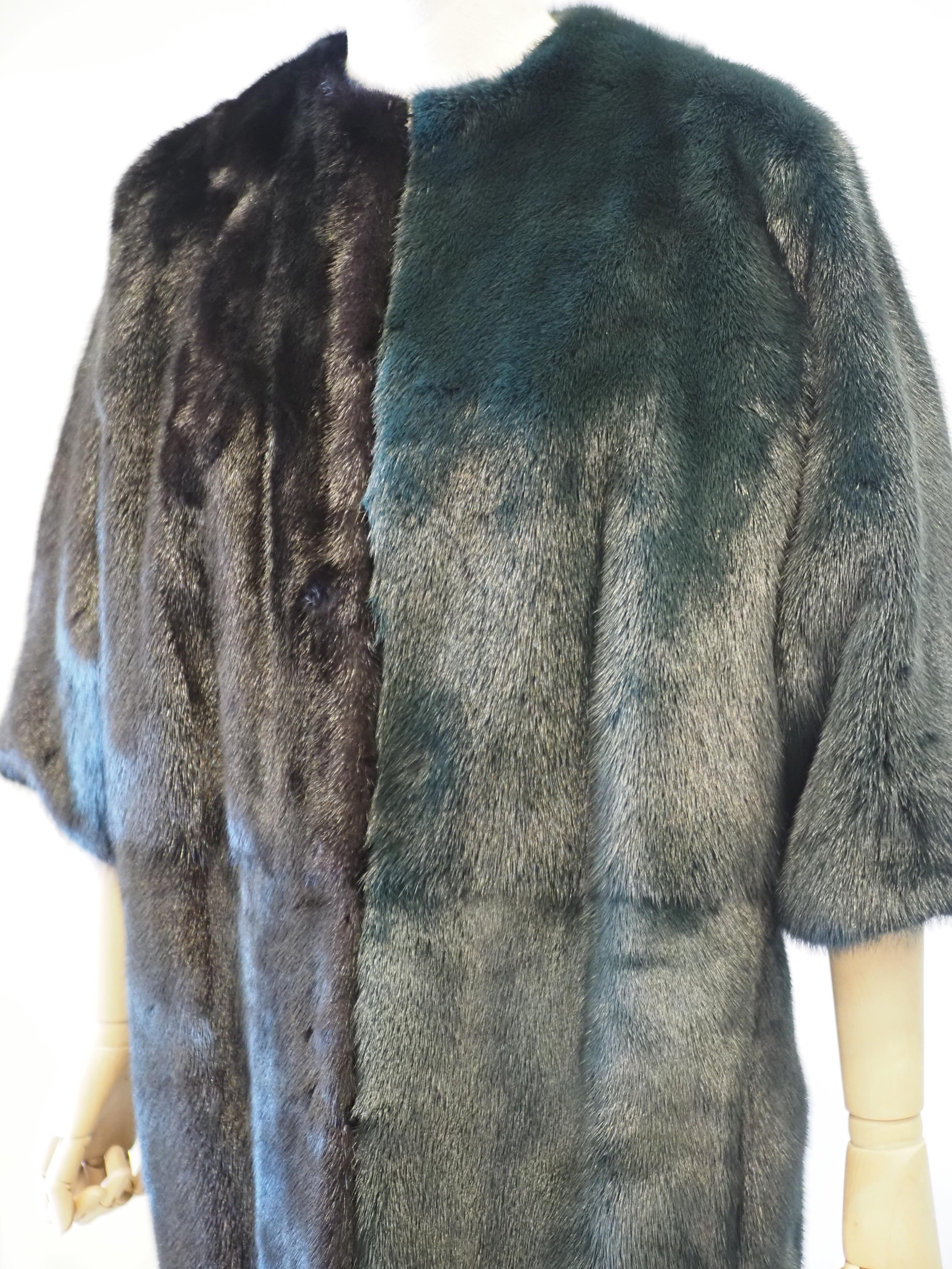 Black Fendi black green bicolour mink fur coat For Sale