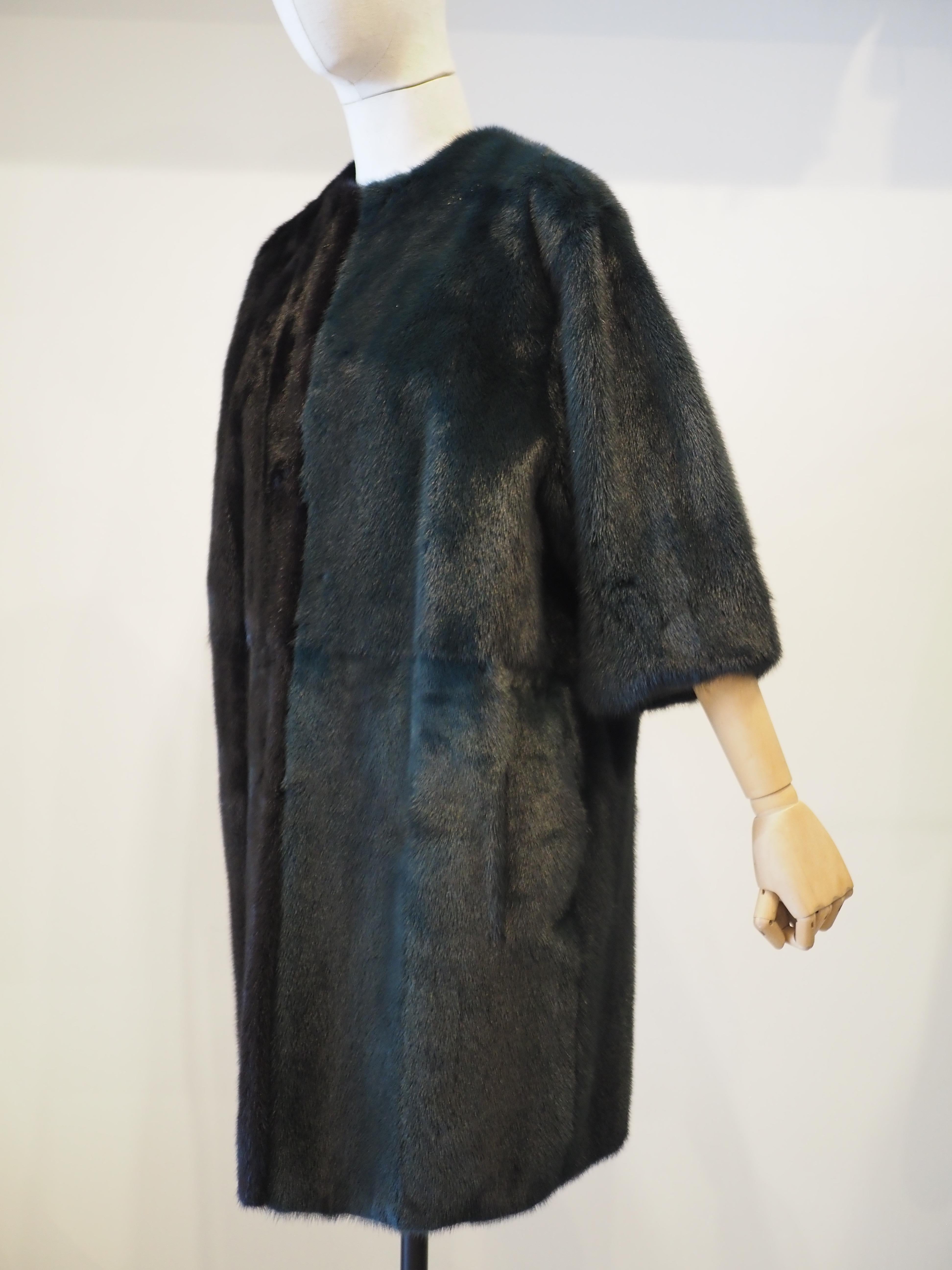 Fendi black green bicolour mink fur coat For Sale 3