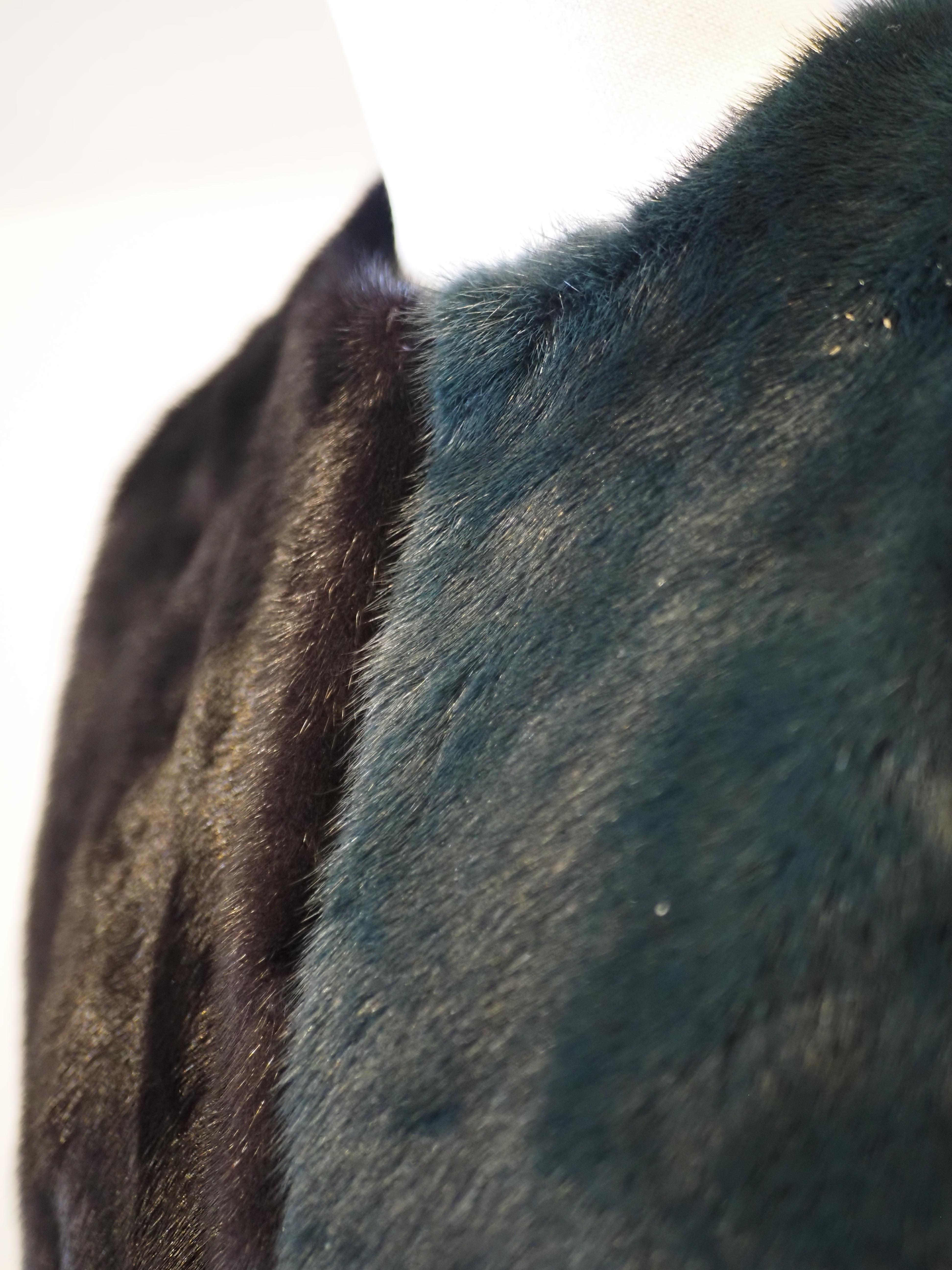 Fendi black green bicolour mink fur coat For Sale 4