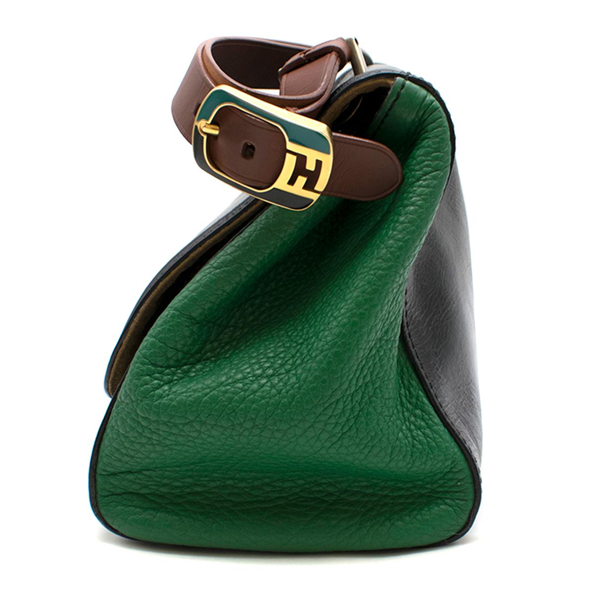 Fendi Black & Green Leather Silvana Top-handle Shoulder Bag In Good Condition In London, GB