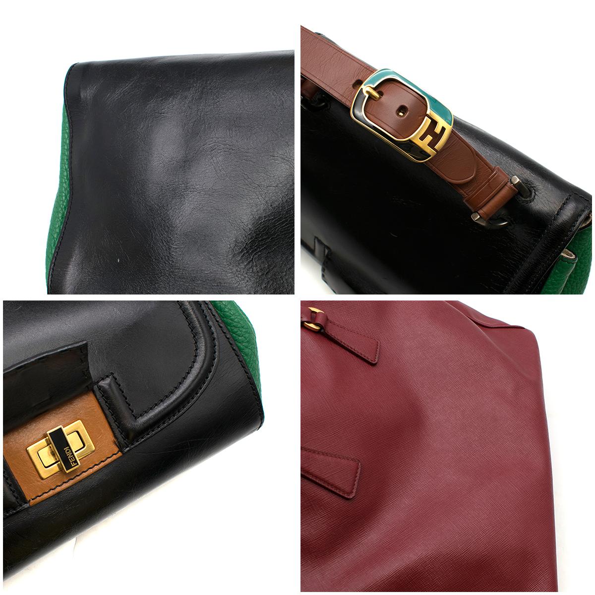 Fendi Black & Green Leather Silvana Top-handle Shoulder Bag 3