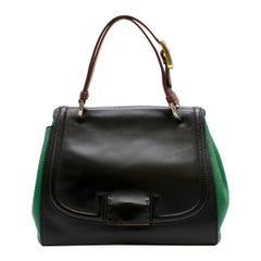 Fendi Black & Green Leather Silvana Top-handle Shoulder Bag