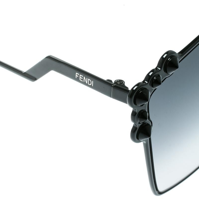 Women's Fendi Black / Grey Gradient FF 0261/S Spike Studded Can Eye Geometric Sunglasses