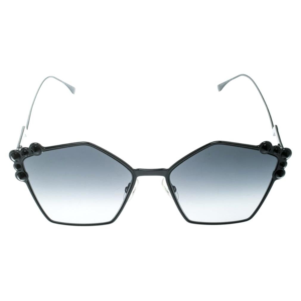 Fendi Black / Grey Gradient FF 0261/S Spike Studded Can Eye Geometric Sunglasses