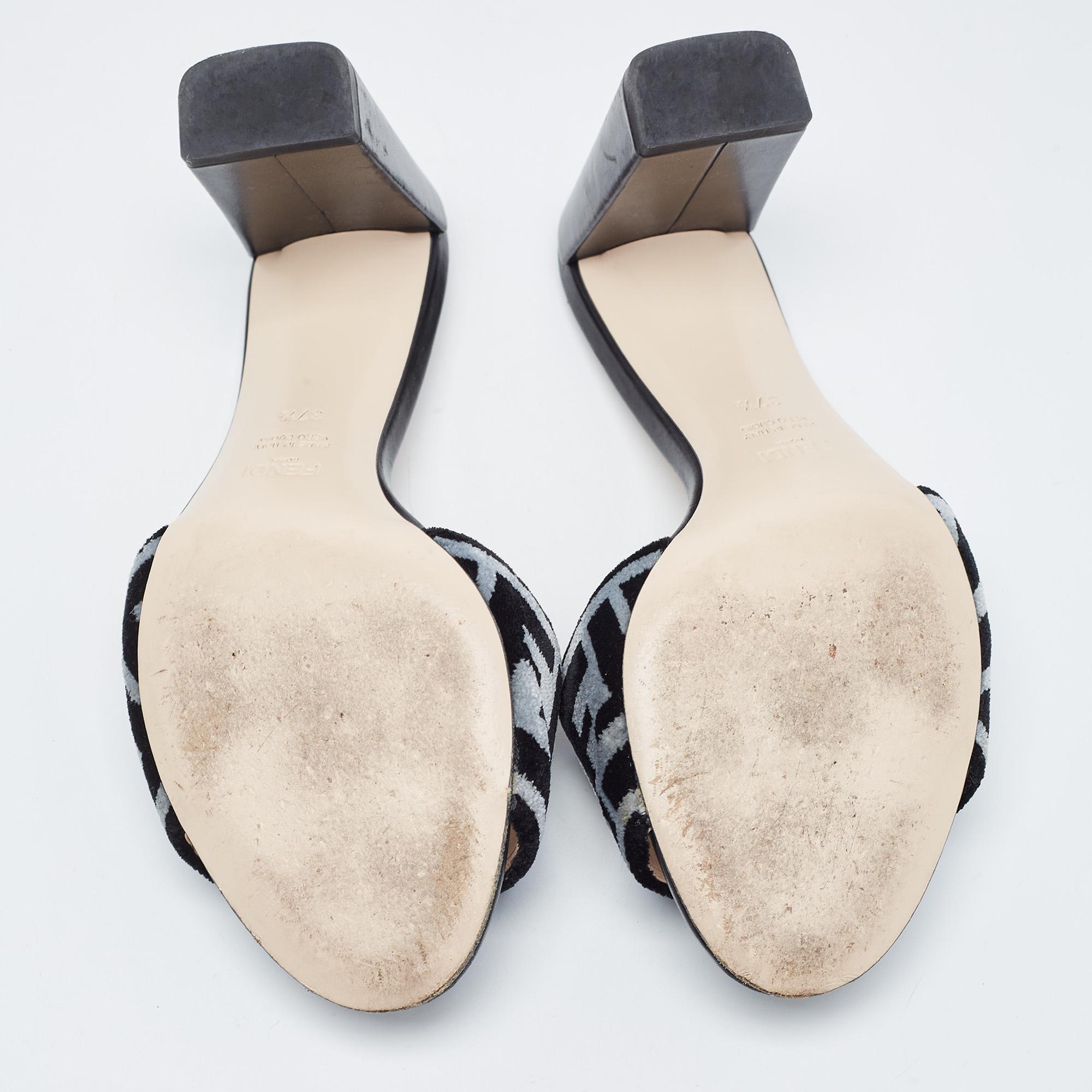 Women's Fendi Black/Grey Zucca Velvet Slide Sandals Size 37.5