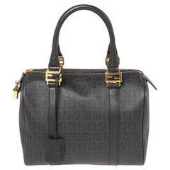 Fendi Black/Grey Zucchino Canvas Small Forever Bauletto Boston Bag