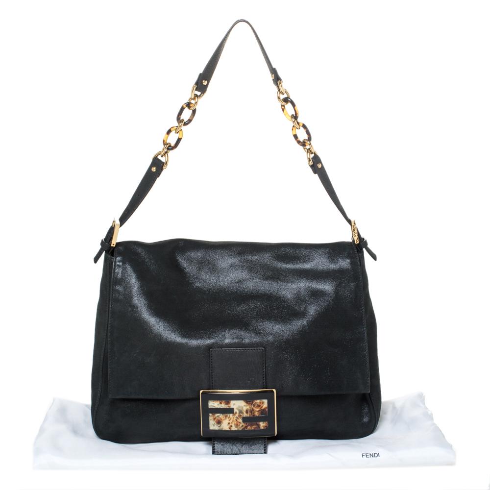 Fendi Schwarz schillernde Leder Mama Forever große Klappe Umhängetasche 8