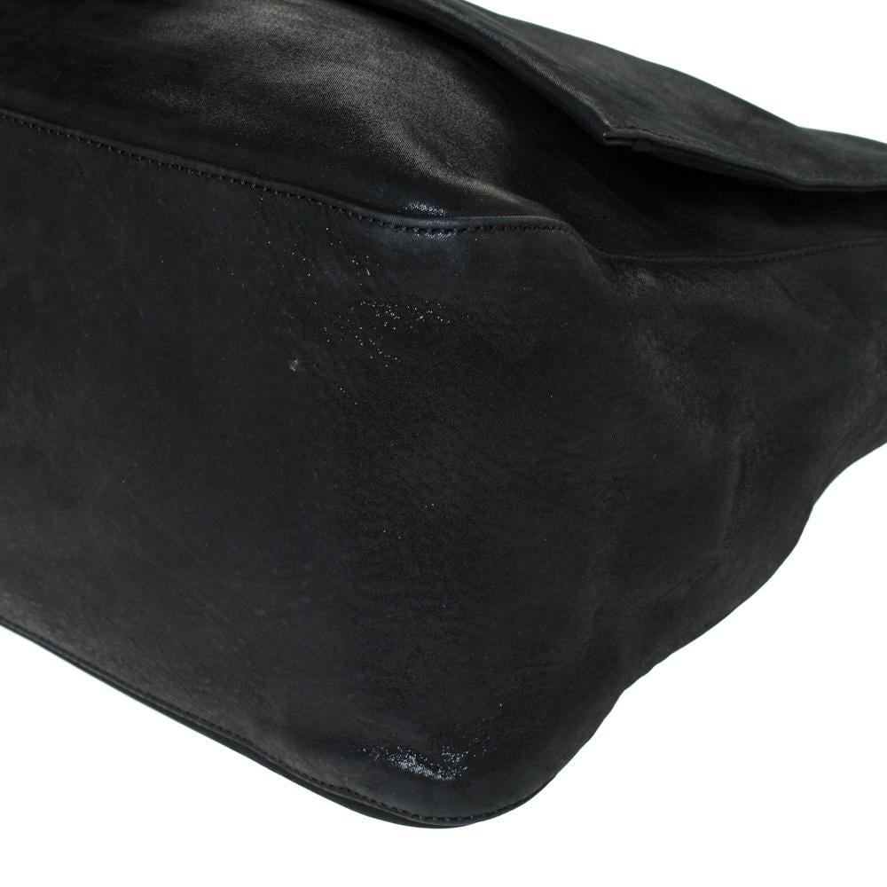 Fendi Schwarz schillernde Leder Mama Forever große Klappe Umhängetasche 5