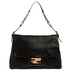 Fendi Black Iridescent Leather Mama Forever Large Flap Shoulder Bag