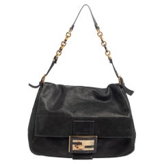 Fendi Black Iridescent Leather Mama Forever Large Flap Shoulder Bag