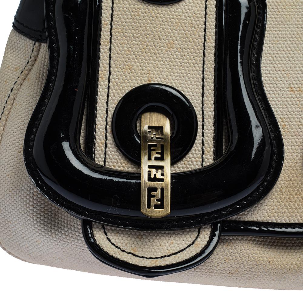 Fendi Black/Ivory Canvas and Patent Leather B Shoulder Bag 6