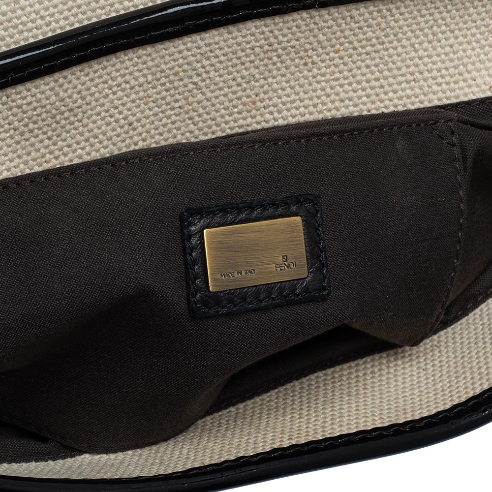 Fendi Black/Ivory Canvas and Patent Leather B Shoulder Bag 7