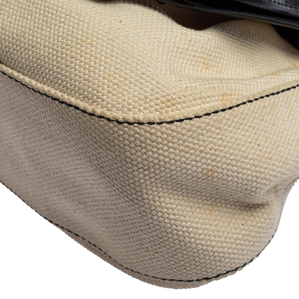 Fendi Black/Ivory Canvas and Patent Leather B Shoulder Bag 3