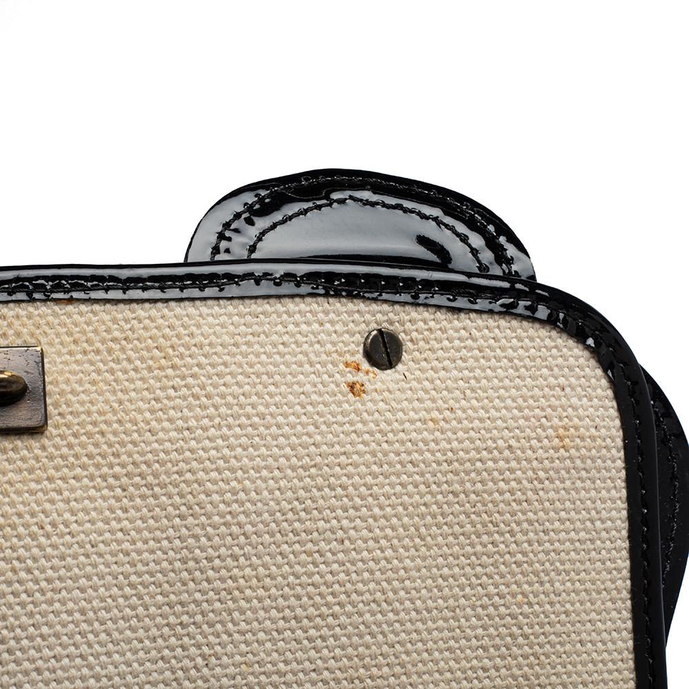 Fendi Black/Ivory Canvas and Patent Leather B Shoulder Bag 4