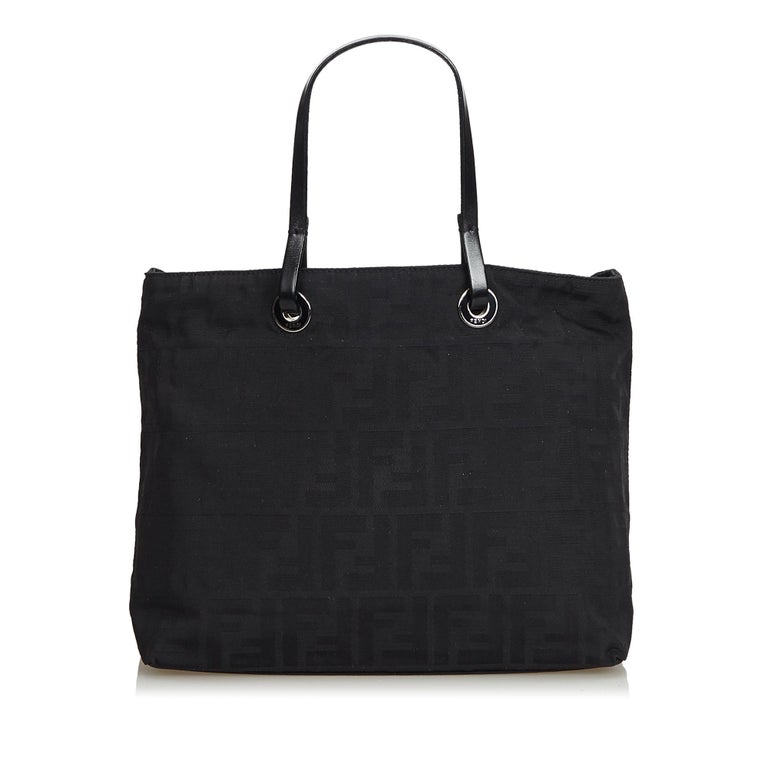 Fendi Black Jacquard Fabric Zucca Handbag Italy For Sale at 1stDibs