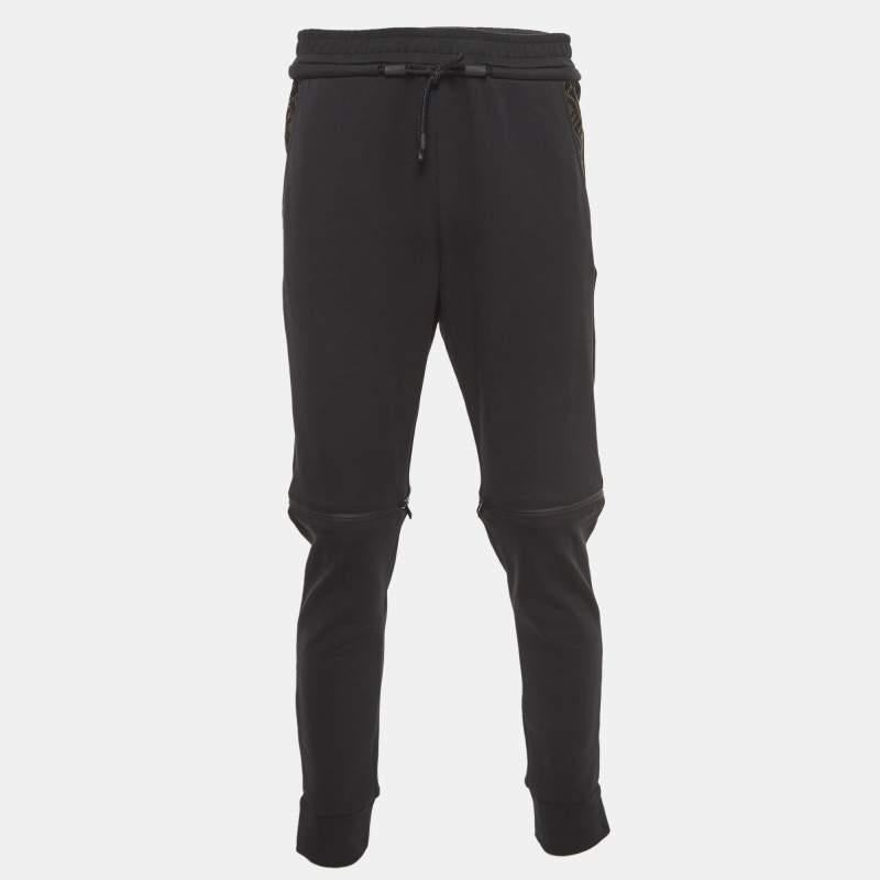 Fendi Black Jersey and Mesh Zip Knee Joggers M For Sale