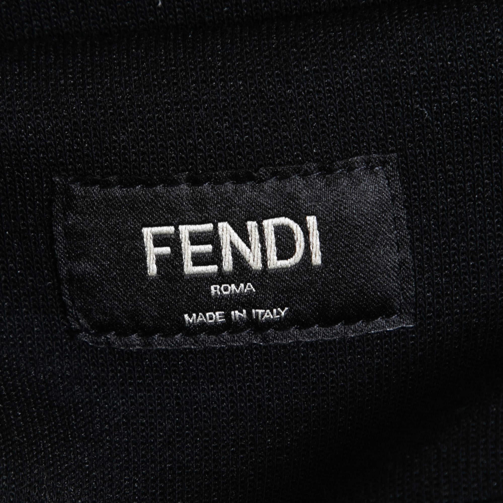 Men's Fendi Black Jersey Knit Logo Fleece Logo Detail Jacket For Sale