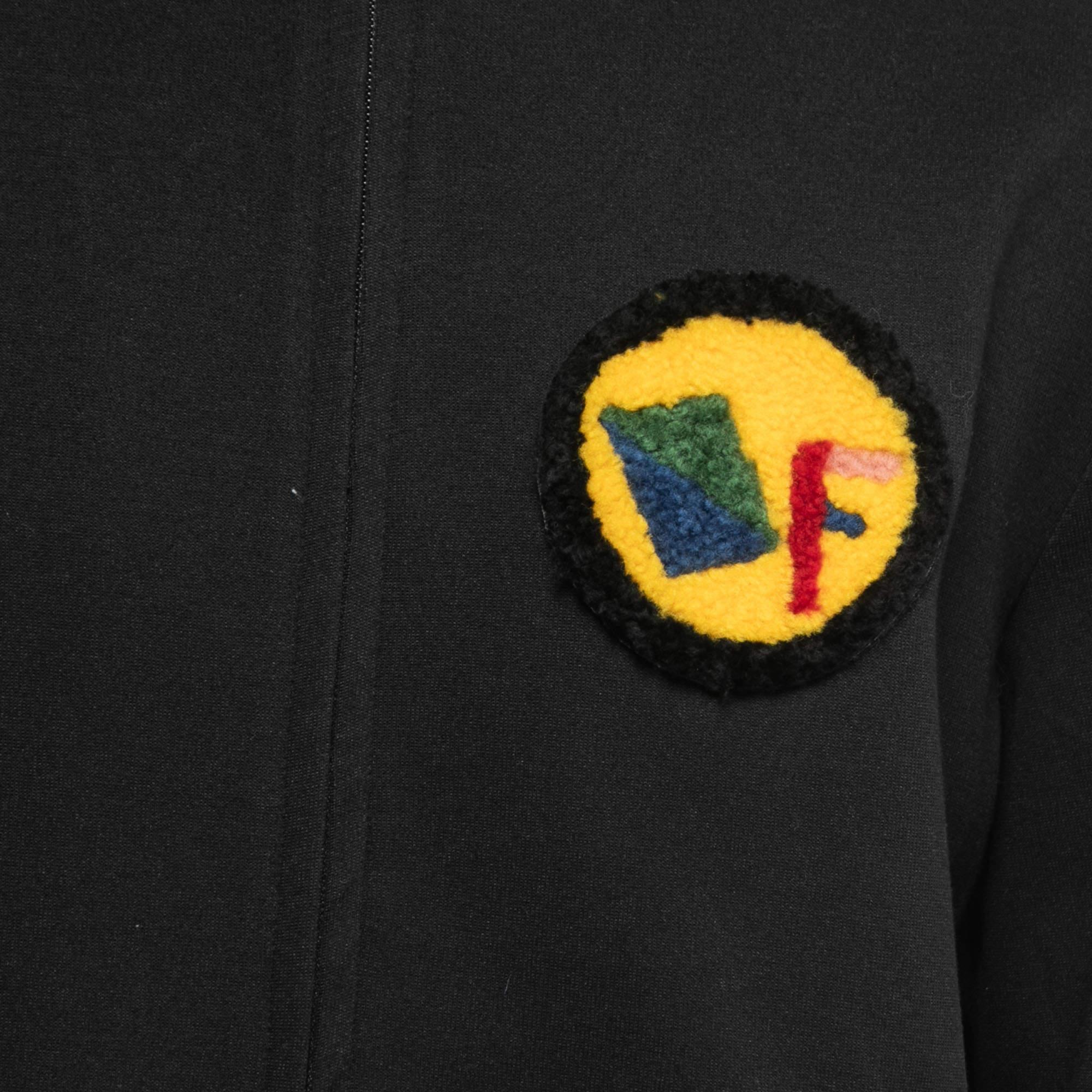 Fendi Black Jersey Knit Logo Fleece Logo Detail Jacket For Sale 1