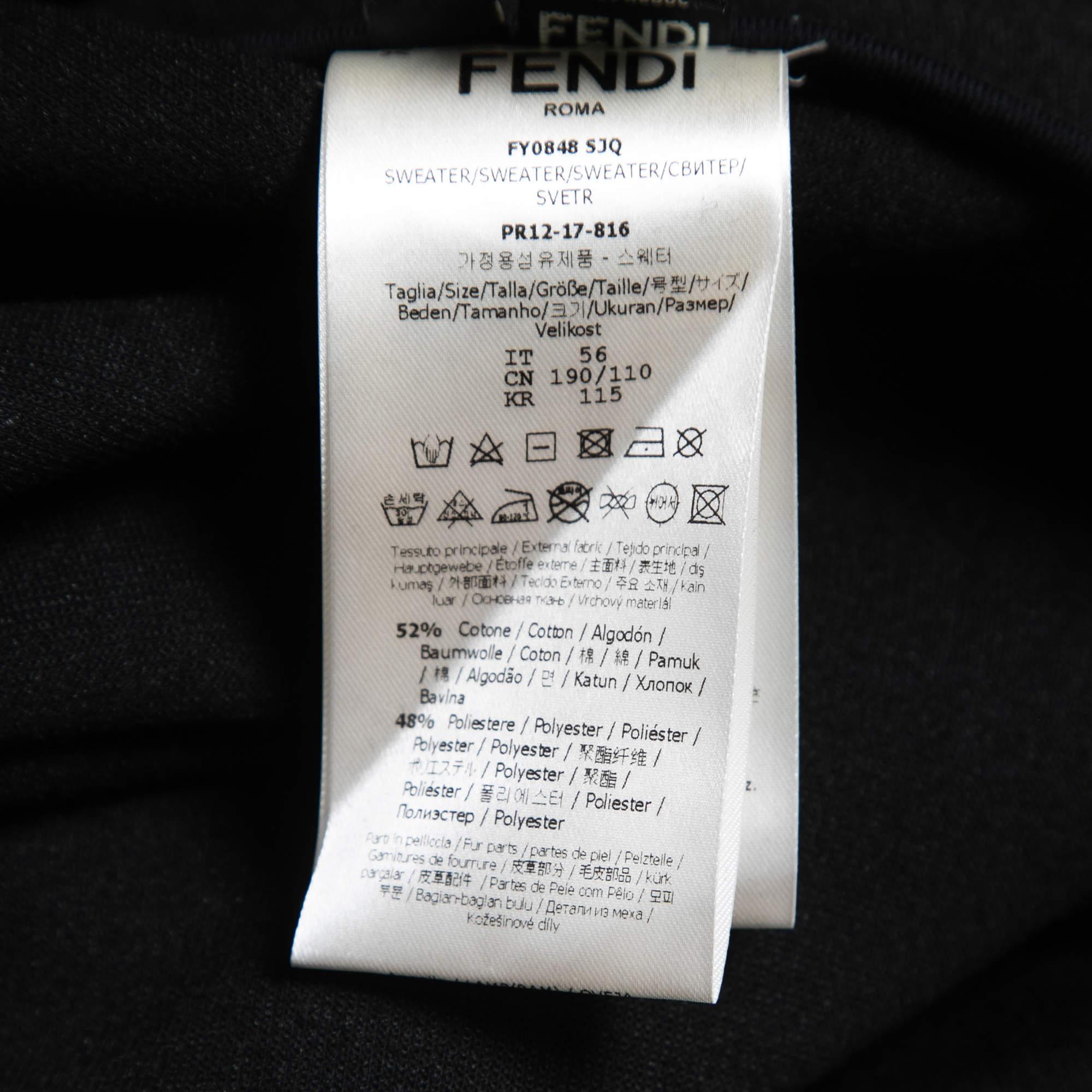 Fendi Black Jersey Knit Logo Fleece Logo Detail Jacket For Sale 2