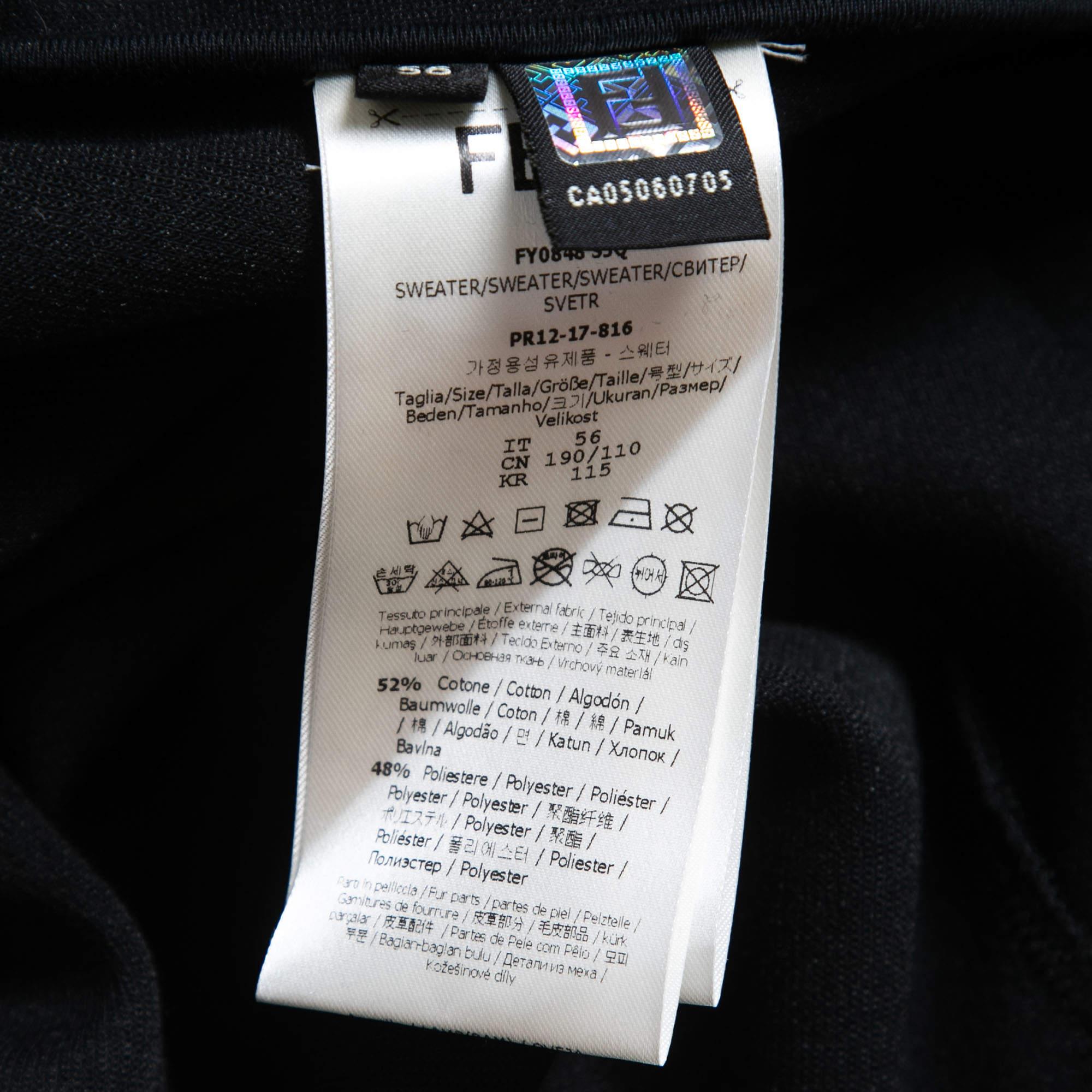 Fendi Black Jersey Knit Logo Fleece Logo Detail Jacket For Sale 3