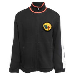 Fendi Black Jersey Knit Logo Fleece Logo Detail Jacket