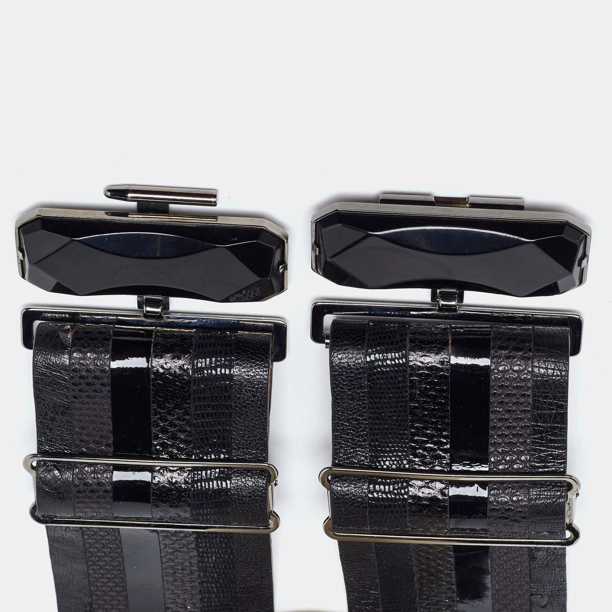Brown Fendi Black Karung  Patent and Leather Wide Waist Belt 70CM For Sale