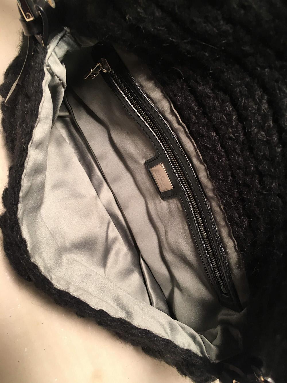 Fendi Black Knit Crochet Wool Classic Baguette Shoulder Bag 1