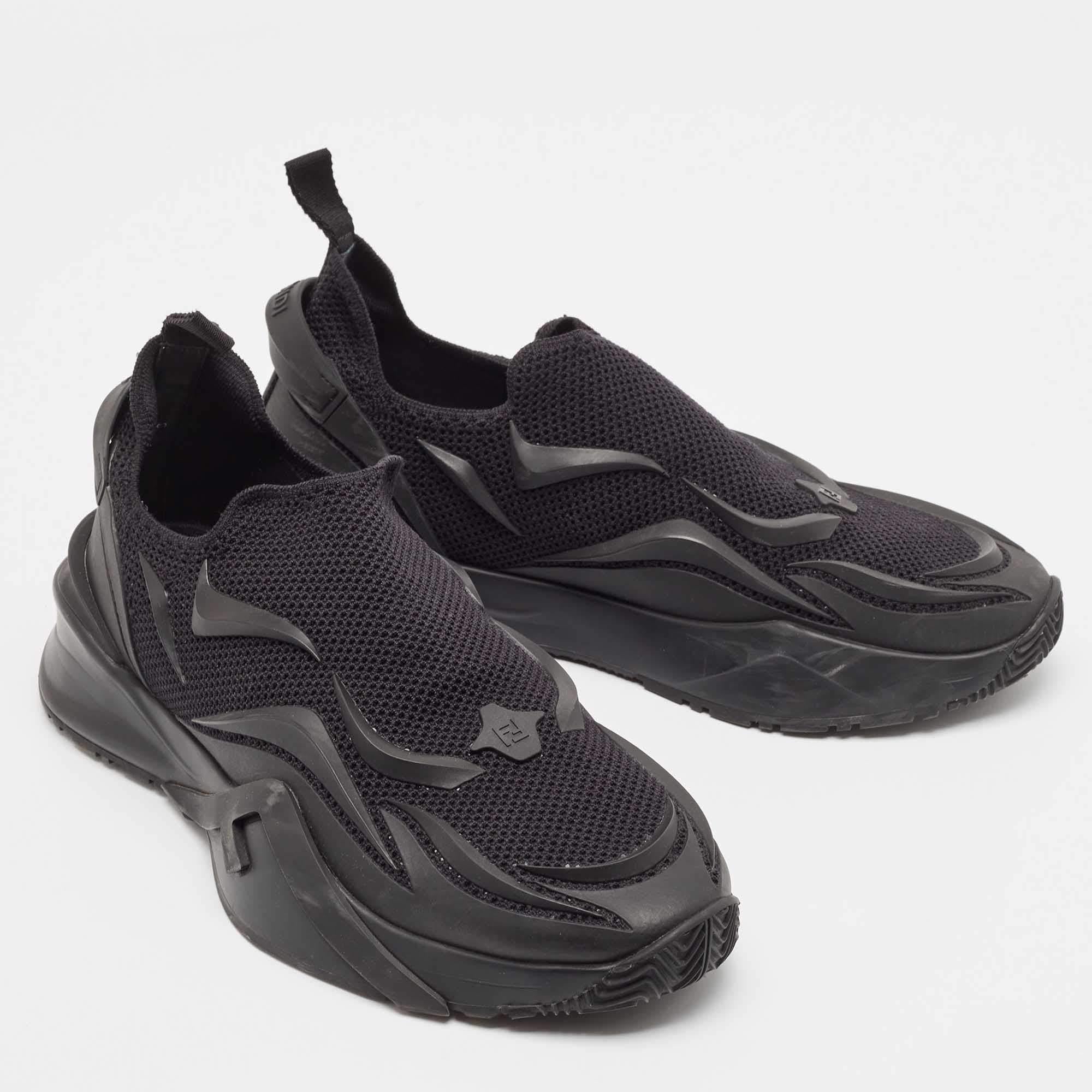 Men's Fendi Black Knit Fabric and Rubber Flow Sneakers Size 42 For Sale