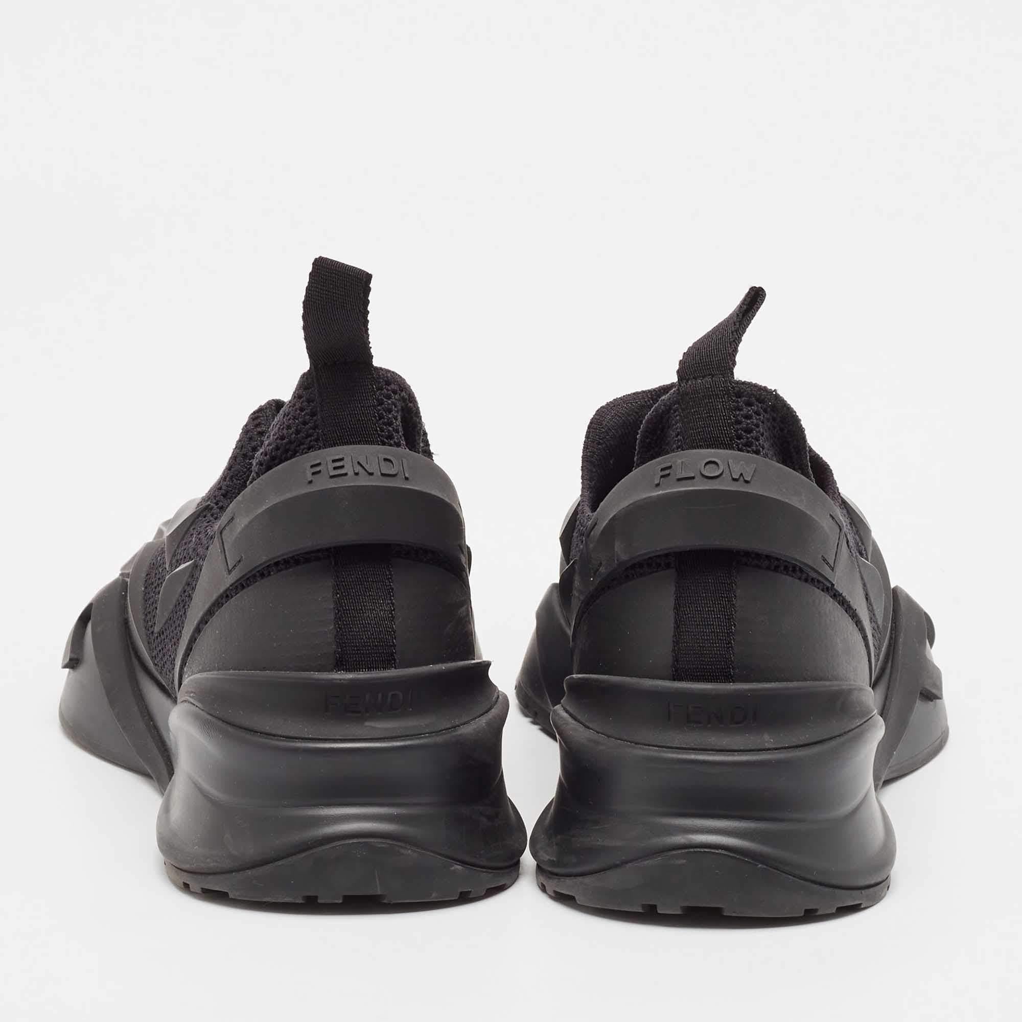 Fendi Black Knit Fabric and Rubber Flow Sneakers Size 42 For Sale 1