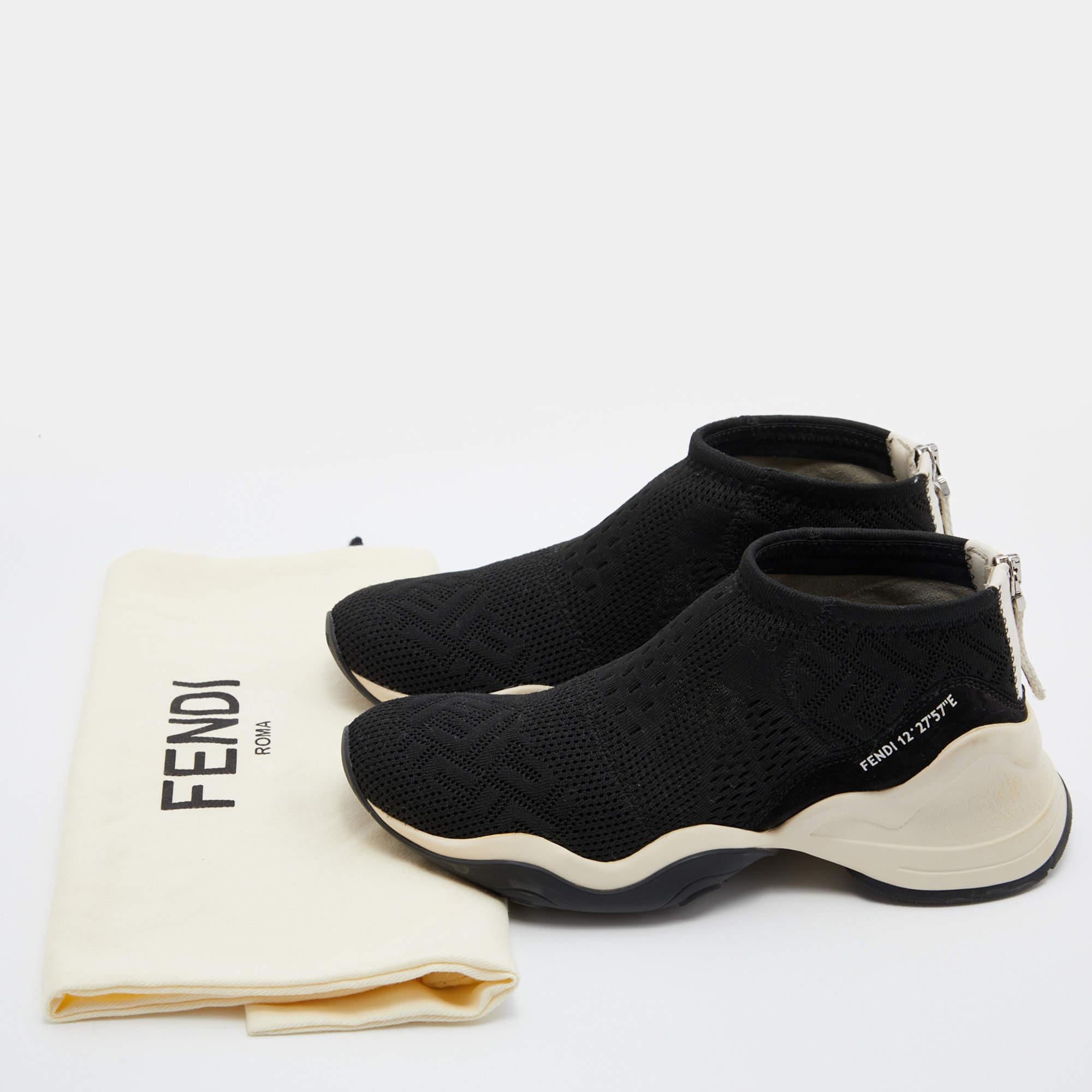Fendi Black Knit Fabric and Suede FFluid Jacquard Sneakers Size 38 6