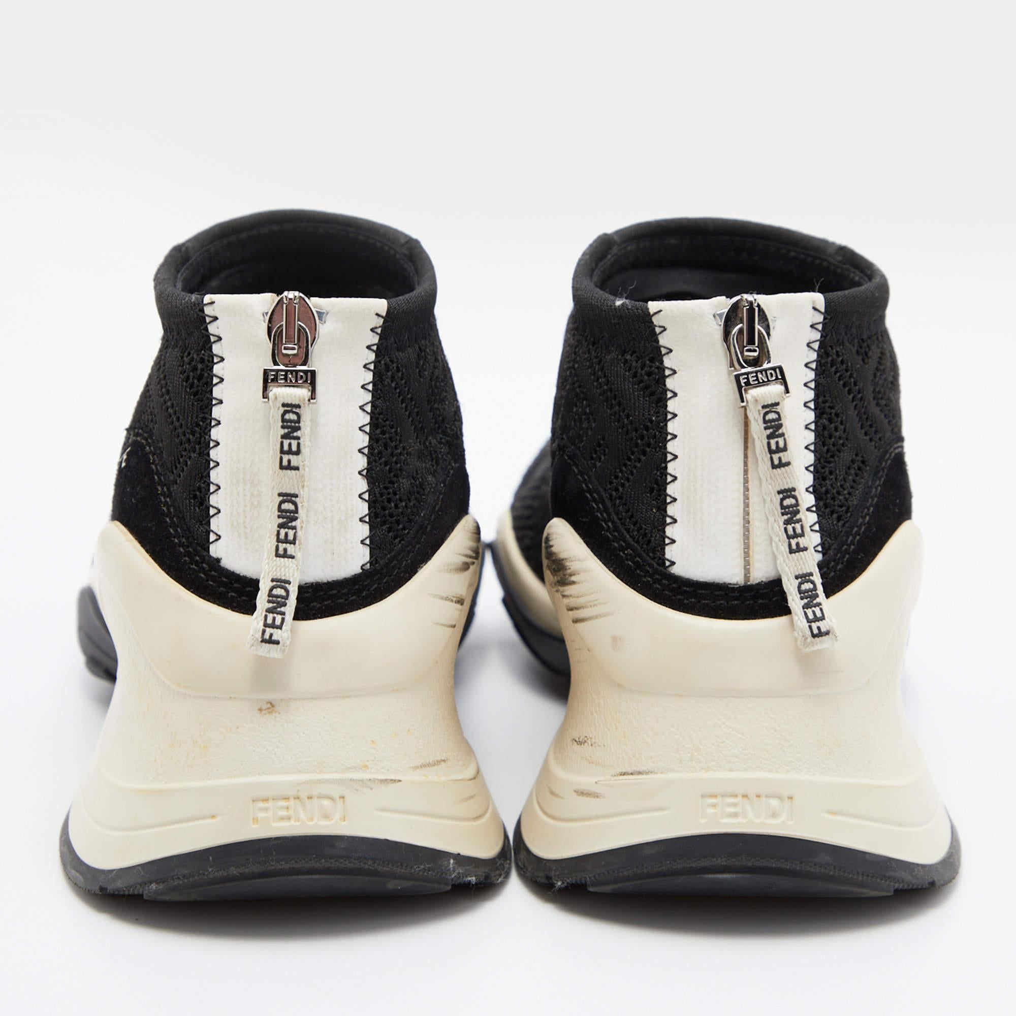 Fendi Black Knit Fabric and Suede FFluid Jacquard Sneakers Size 38 In Good Condition In Dubai, Al Qouz 2